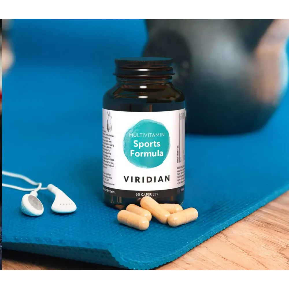 Suplemento alimenticio multinutriente vegano Viridian - Fórmula deportiva multivitamínica (60 cápsulas)