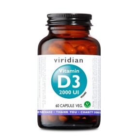 Complemento alimenticio vitamínico vegano Viridian - Vitamina D3 2000 UI 60 Cápsulas